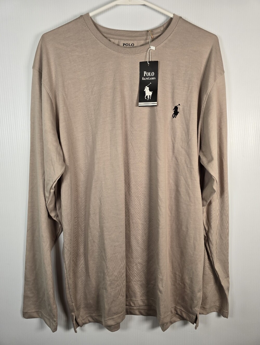 NWT Mens Polo by Ralph Lauren Long-Sleeve Crew Tee in Taupe Size XL